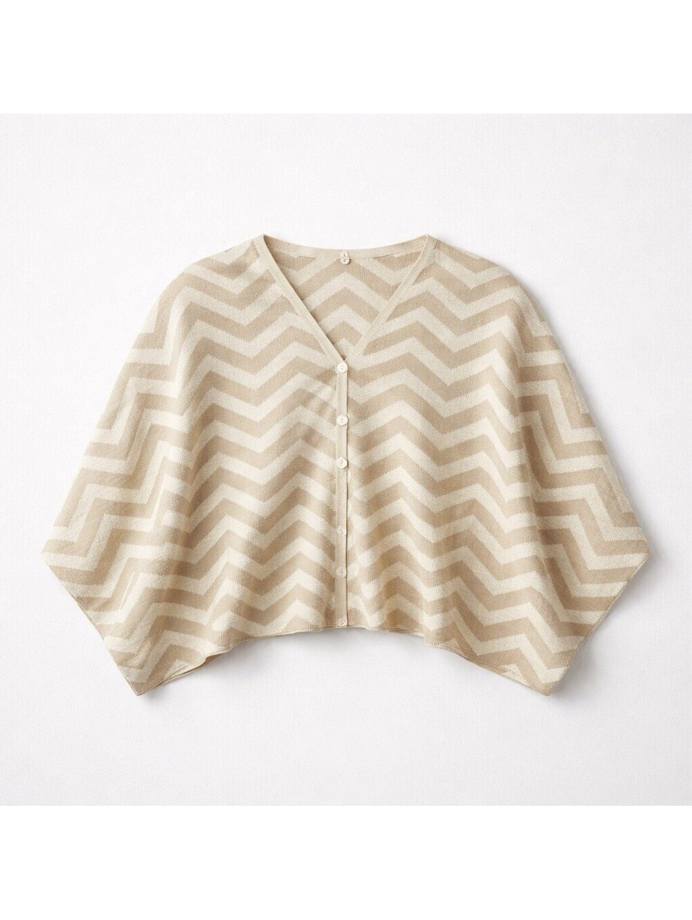 Women’s Chevron Knit Poncho Shawl Wrap Beige Gold One Size Lightweight NWT